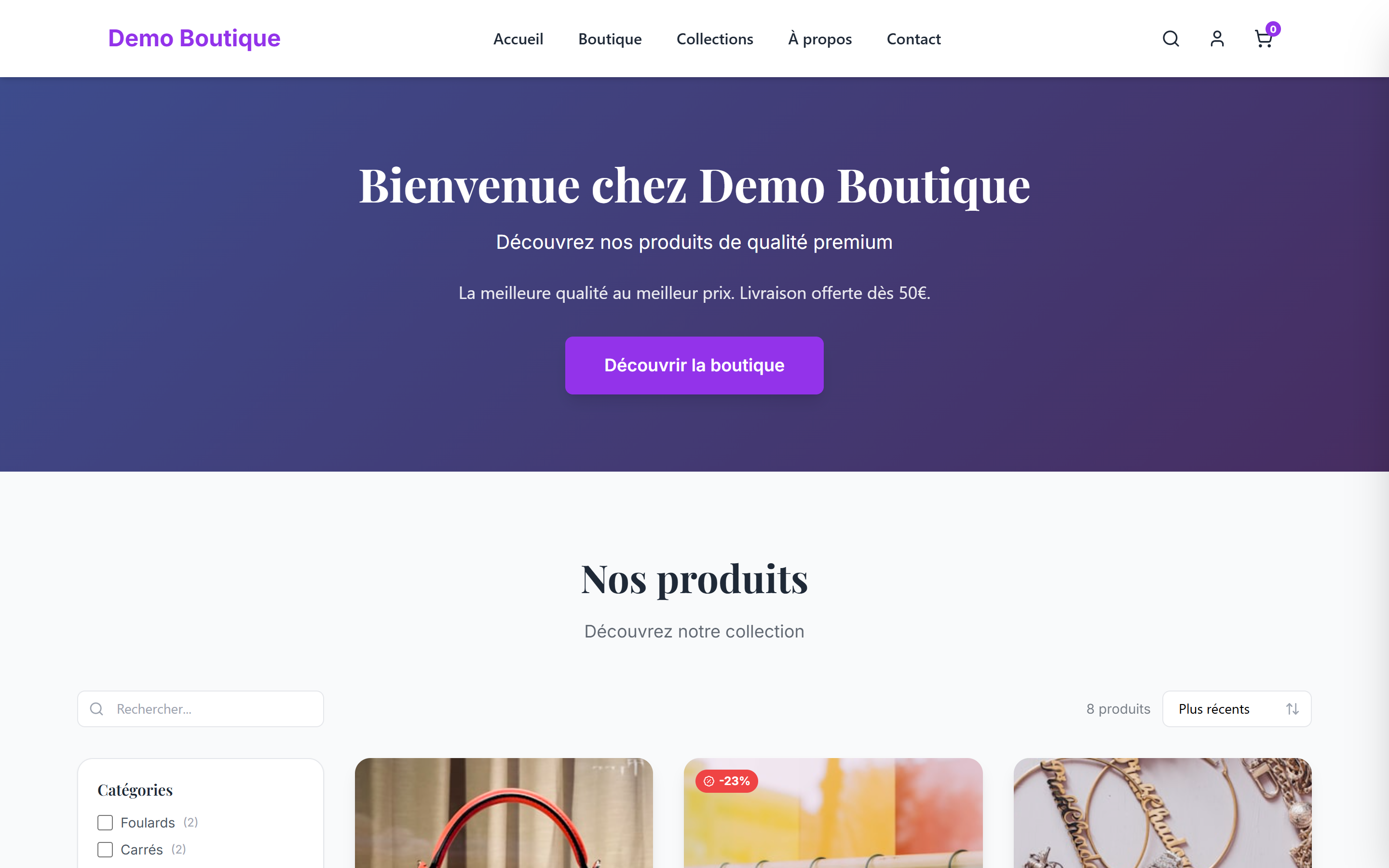 Boutique en ligne créée avec Cluvina