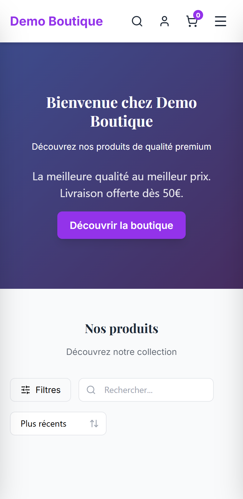 La même boutique sur mobile
